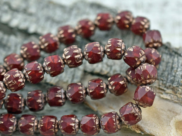 Czech Glass Beads - Picasso Beads - Cathedral Beads - Red Beads - Fire Polish Beads - 20pcs - 6mm - (1070)