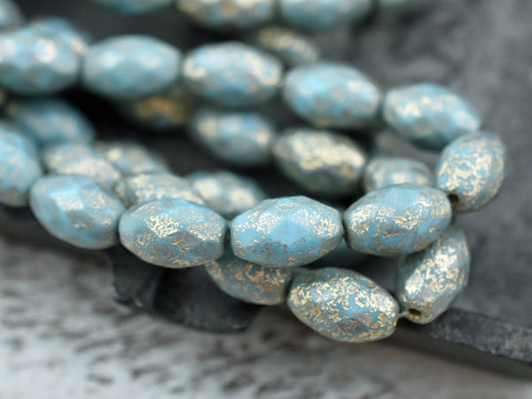 Picasso Beads - Czech Glass Beads - Etched Beads - Fire Polished Beads - Oval Beads - 12x8mm - 6pcs (2449)