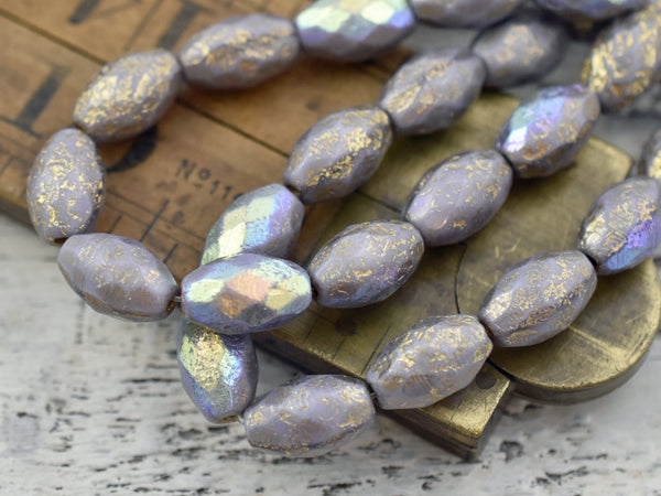 Etched Beads - Czech Glass Beads - Picasso Beads - Fire Polished Beads - Oval Beads - 12x8mm - 6pcs (2228)