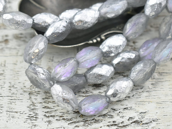 Etched Beads - Czech Glass Beads - Picasso Beads - Fire Polished Beads - Oval Beads - 12x8mm - 6pcs (2352)