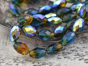 Czech Glass Beads - Faceted Beads - Fire Polished Beads - Oval Beads - 12x8mm - 6pcs (2791)