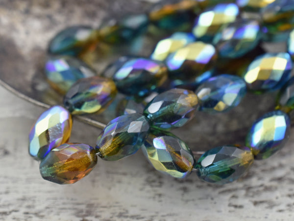 Czech Glass Beads - Faceted Beads - Fire Polished Beads - Oval Beads - 12x8mm - 6pcs (2791)