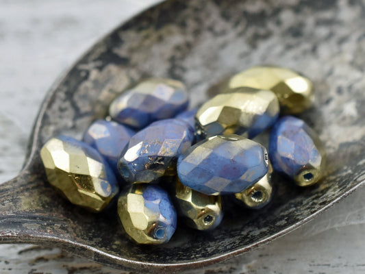 Czech Glass Beads - Faceted Beads - Fire Polished Beads - Oval Beads - 12x8mm - 6pcs (2279)