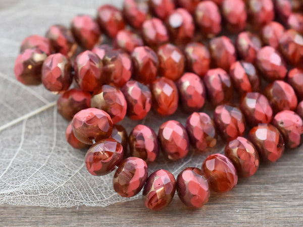 Czech Glass Beads - Rondelle Beads - Picasso Beads - Czech Glass Rondelles - Fire Polished Beads - 6x8mm -  25pcs (5555)