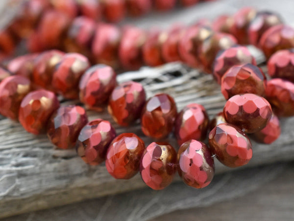 Czech Glass Beads - Rondelle Beads - Picasso Beads - Czech Glass Rondelles - Fire Polished Beads - 6x8mm -  25pcs (5555)