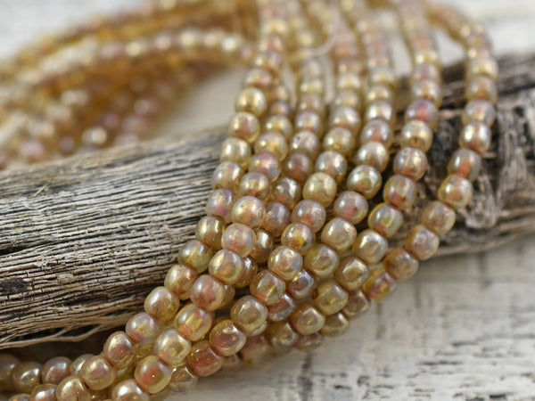 Picasso Beads - Czech Glass Beads -4mm Beads - Round Beads -  Champagne Luster - Spacer Beads - 50pcs - (3258)