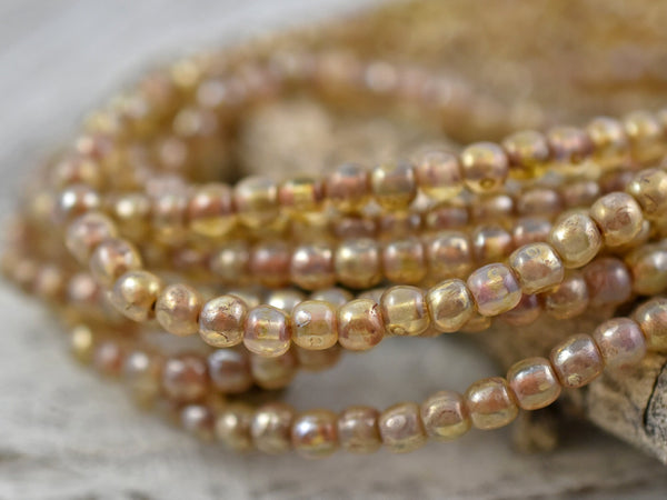 Picasso Beads - Czech Glass Beads -4mm Beads - Round Beads -  Champagne Luster - Spacer Beads - 50pcs - (3258)