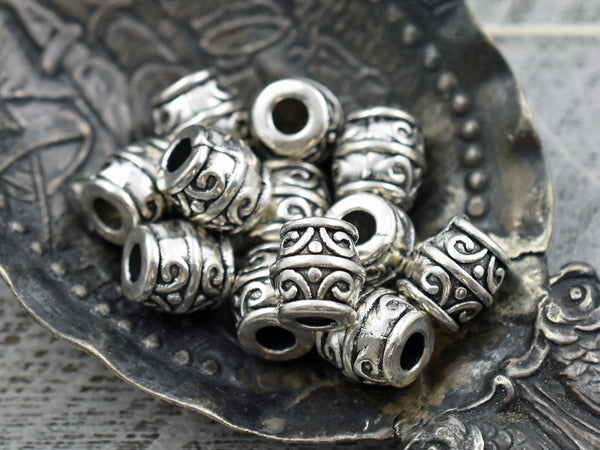 *20* 8mm Antique Silver Large Hole Barrel Beads