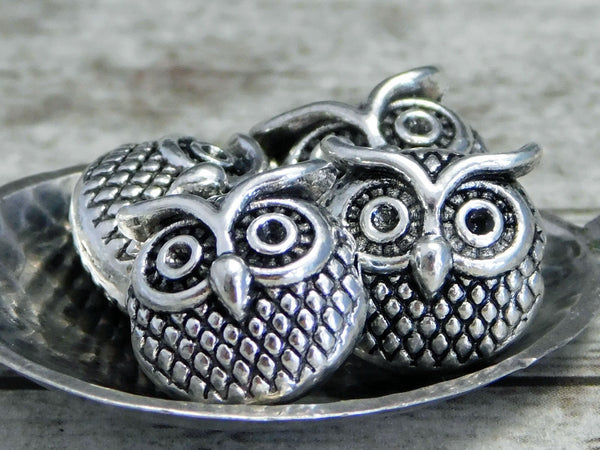 *10* 11mm Antique Silver Owl Beads