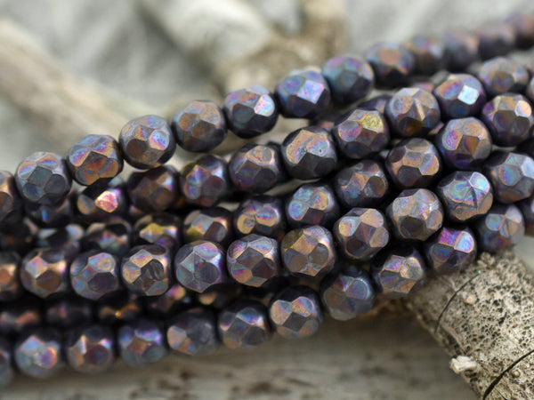 Czech Glass Beads - Fire Polished Beads - Round Beads - Faceted Beads - Purple Beads - Choose Your Own Size