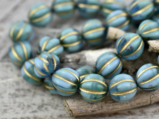 Melon Beads - Czech Glass Beads - Round Beads - Picasso Beads -  Bohemian Beads - 12mm Beads - 6pcs - (2469)