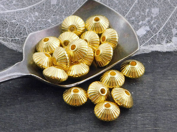 *25* 6x8mm Golden Fluted Bicone Spacer Beads