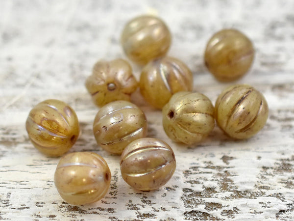 Picasso Beads - Melon Beads - Czech Glass Beads - 8mm Beads - Round Beads - Fluted Beads - 10pcs - (5028)