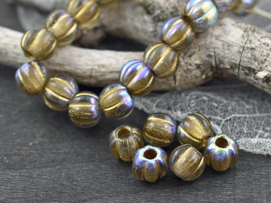 Czech Glass Beads - Large Hole Beads - 3mm Hole Bead - Picasso Beads - 8mm Beads - Melon Beads - Round Beads - (3448)