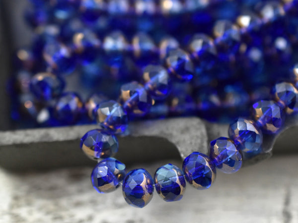Czech Glass Beads - Rondelle Beads - Picasso Beads - Fire Polished Beads - Sapphire Aqua - 25pcs - 5x7mm - (5192)