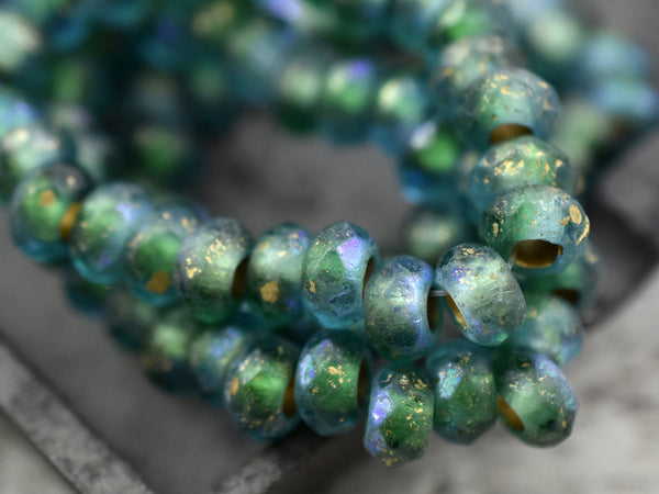 Czech Glass Beads - Roller Beads - Rondelle Beads - Large Hole Beads - Picasso Beads - 3mm Hole Beads - 5x8mm - 10pcs - (3665)