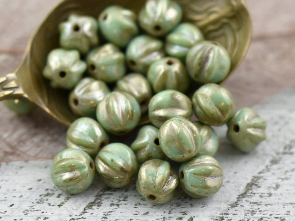 Melon Beads - Picasso Beads - Round Beads - Czech Glass Beads - Turquoise Picasso - 6mm Beads - 25pcs - (2361)