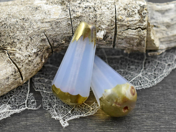Czech Glass Beads - Drop Beads - Teardrop Beads - Picasso Beads - Milky Opal - Faceted Beads - 8x20mm - 2pcs - (3383)