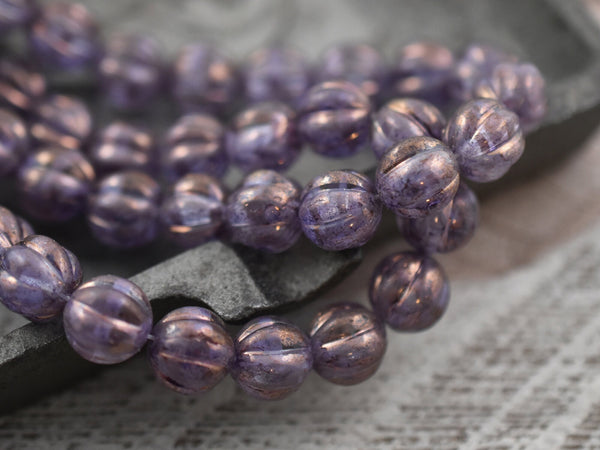 Melon Beads - Czech Glass Beads - Picasso Beads - Round Beads - Bohemian Beads - Fluted Beads - 8mm - 10pcs - (464)