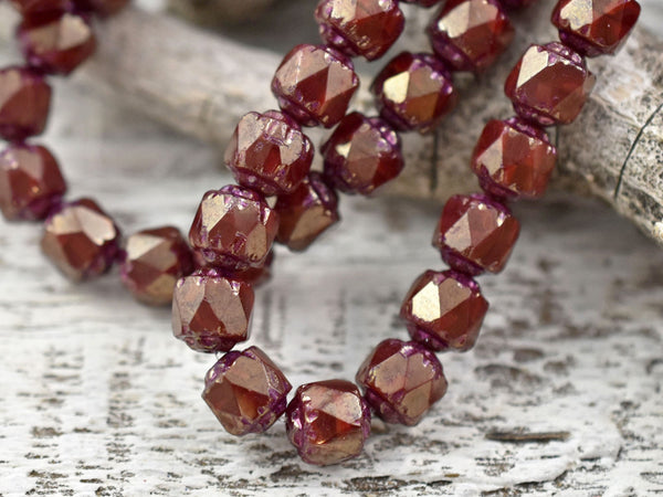 Czech Glass Beads - Red Beads - Picasso Beads - Cathedral Beads - Fire Polish Beads - 20pcs - 6mm - (2422)