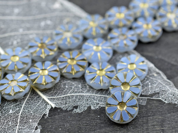 Flower Beads - Picasso Beads - Czech Glass Beads - Coin Beads - Sunflower Bead - 12mm - 6pcs (1643)