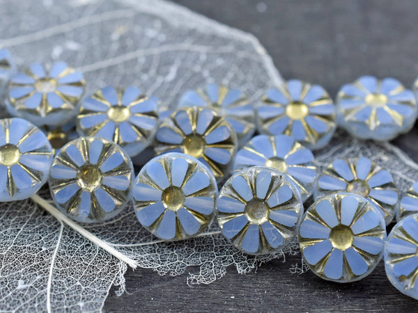 Flower Beads - Picasso Beads - Czech Glass Beads - Coin Beads - Sunflower Bead - 12mm - 6pcs (1643)