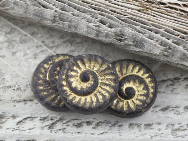 Czech Glass Beads - Fossil Beads - Ammonite Beads - Picasso Beads - Shell Beads - Snail Beads - 18mm - 4pcs (4720)