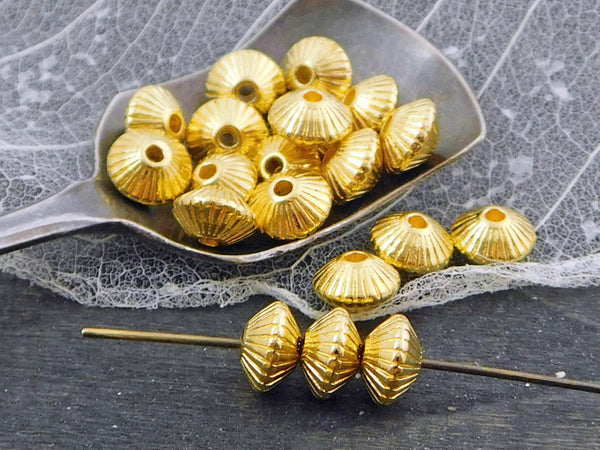 *25* 6x8mm Golden Fluted Bicone Spacer Beads