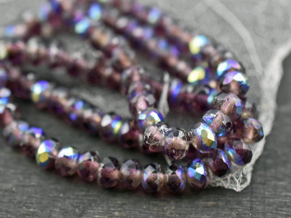 Czech Glass Beads - Purple Beads - Rondelle Beads - Fire Polished Beads - Small Beads - 3x5mm - 30pcs (4832)