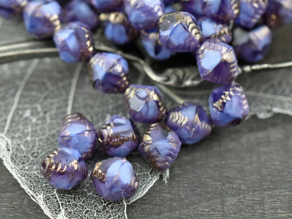 Czech Glass Beads - Picasso Beads - Bicone Beads - Faceted Beads - 10x8mm - 6pcs - (4249)