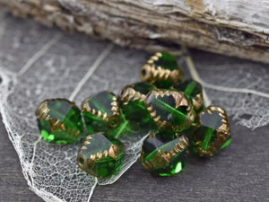Czech Glass Beads - Emerald Green Beads - Christmas Beads - Bicone Beads - Faceted Beads - 10x8mm - 6pcs - (4445)