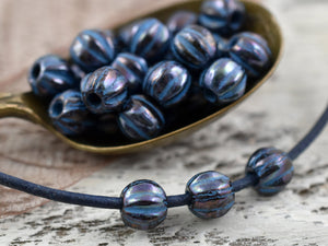 Picasso Beads - Large Hole Melon Beads - Czech Glass Beads - 2mm Hole Beads - 6mm Beads - Melon Beads - Round Beads - 25pcs - (4630)