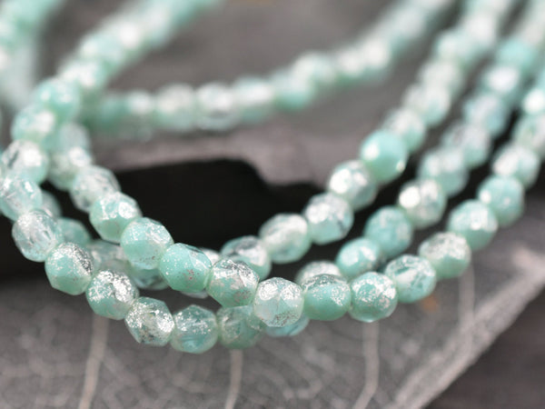 4mm Beads - Round Beads - Czech Glass Beads - Firepolish Beads - Faceted Beads - Mint Green Beads - 50pcs - (1027)
