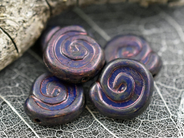 Czech Glass Beads - Picasso Beads - Coin Beads - Jelly Roll Beads - Ammonite Beads - Spiral Coin -  10pcs - (4848)
