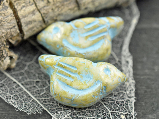 Czech Glass Beads - Bird Beads - Picasso Beads - Animal Beads - Czech Glass Bird Beads - 2pcs - 11x22mm (884)