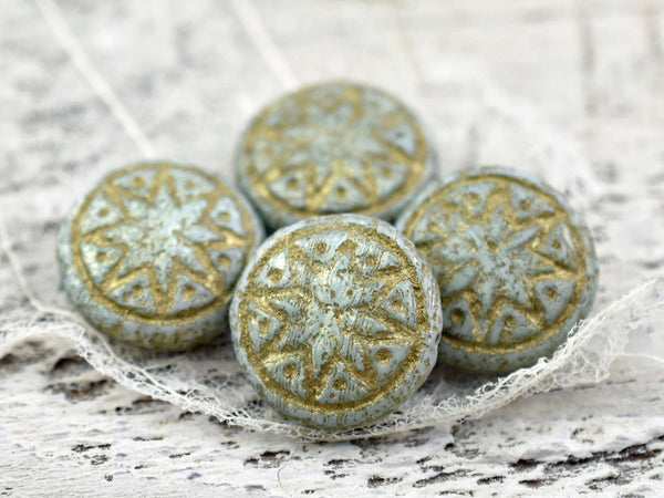 Czech Glass Beads - Ishstar Beads - Picasso Beads - Etched Beads - Star of Ishstar - Lentil Beads - 13mm - 4pcs (A707)
