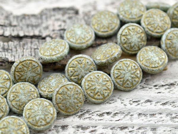 Czech Glass Beads - Ishstar Beads - Picasso Beads - Etched Beads - Star of Ishstar - Lentil Beads - 13mm - 4pcs (A707)