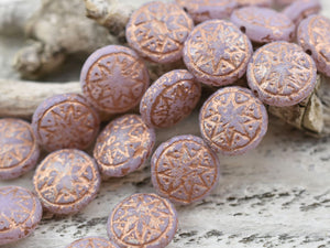 Czech Glass Beads - Ishstar Beads - Picasso Beads - Etched Beads - Star of Ishstar - Lentil Beads - 13mm - 4pcs (A706)