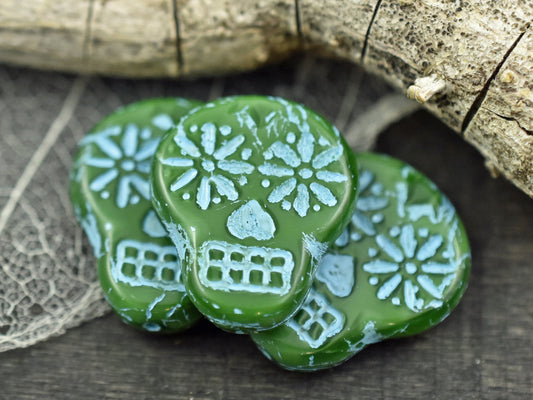 Czech Glass Beads - Sugar Skull Beads - Picasso Beads - Day Of The Dead Skull - Czech Beads  - Czech Sugar Skull -  4pcs - (2095)