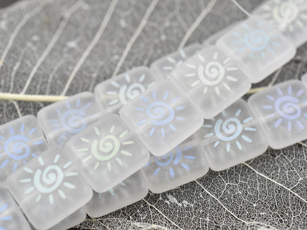 Czech Glass Beads - Laser Etched Beads - Sun Beads - Square Beads - Celestial Beads - 15mm - 2pcs (504)