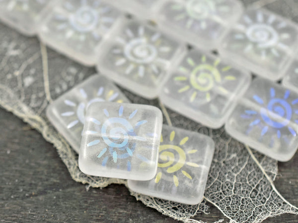 Czech Glass Beads - Laser Etched Beads - Sun Beads - Square Beads - Celestial Beads - 15mm - 2pcs (101)
