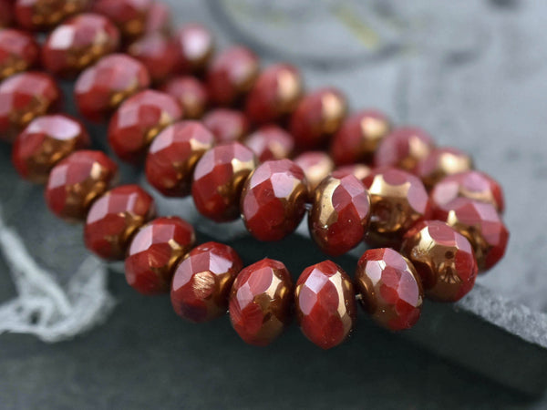 Czech Glass Beads - Rondelle Beads - Czech Glass Rondelle - 6x8mm Rondelle - Picasso Beads - Fire Polished Beads - 25pcs - (250)