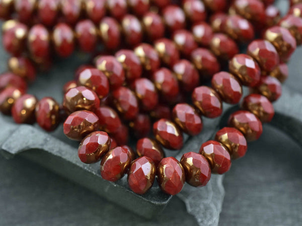 Czech Glass Beads - Rondelle Beads - Czech Glass Rondelle - 6x8mm Rondelle - Picasso Beads - Fire Polished Beads - 25pcs - (250)