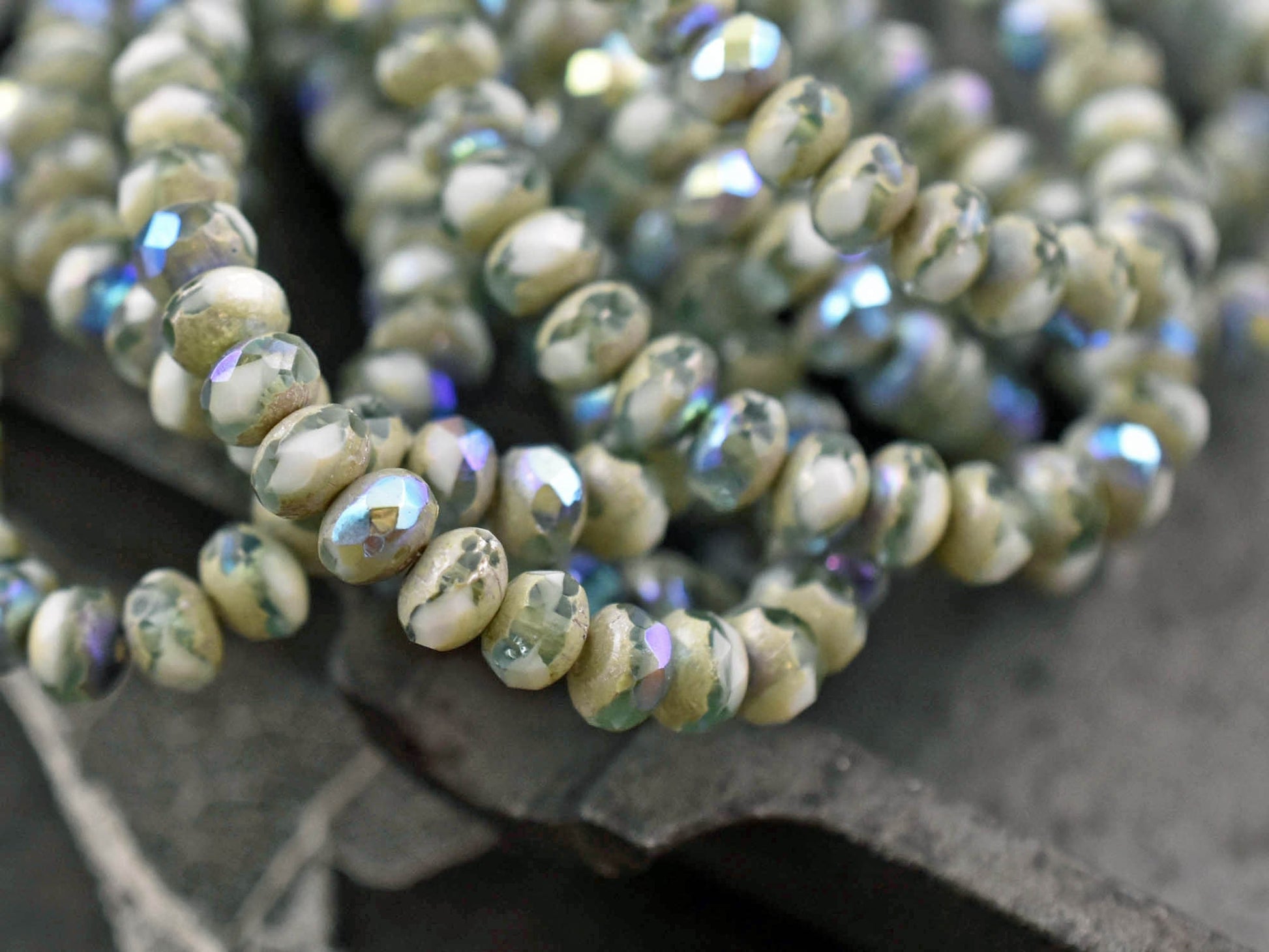 Czech Glass Beads - Picasso Beads - Rondelle Beads - Baby Rondelles - Fire Polished Beads - 3x5mm - 30pcs (767)