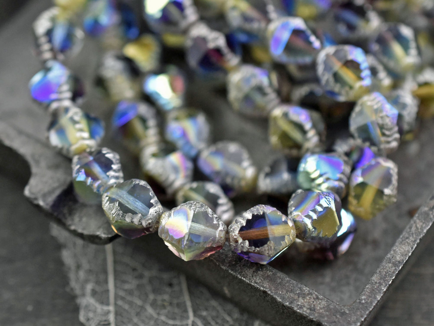 Czech Glass Beads - Picasso Beads - Bicone Beads - Faceted Beads - 10x8mm - 6pcs - (4996)