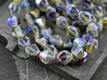 Czech Glass Beads - Picasso Beads - Bicone Beads - Faceted Beads - 10x8mm - 6pcs - (4996)