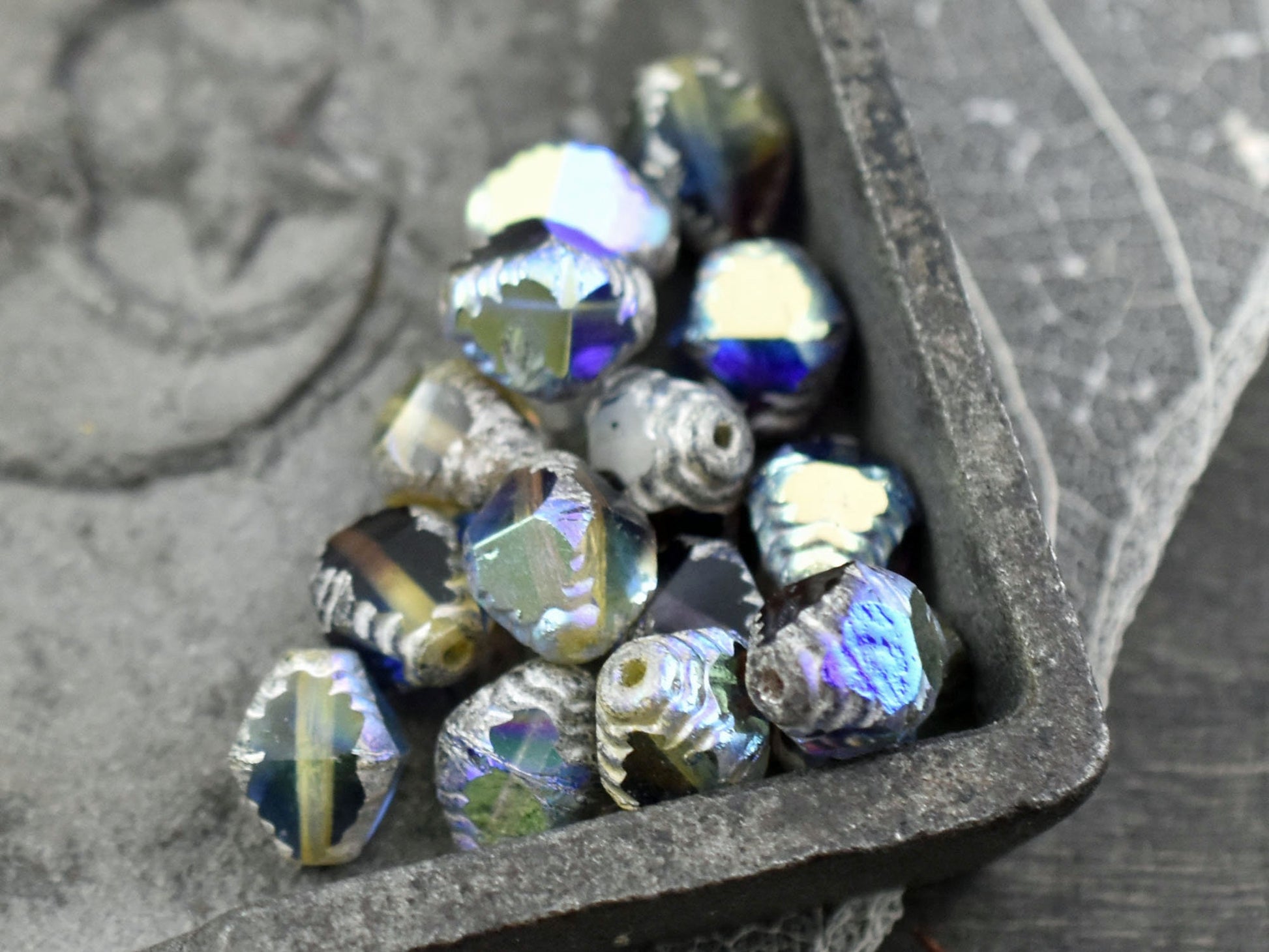 Czech Glass Beads - Picasso Beads - Bicone Beads - Faceted Beads - 10x8mm - 6pcs - (4996)