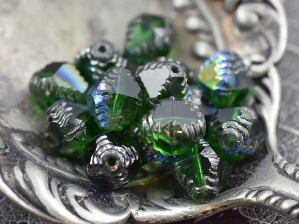 Czech Glass Beads - Picasso Beads - Bicone Beads - Faceted Beads - 10x8mm - 6pcs - (4702)