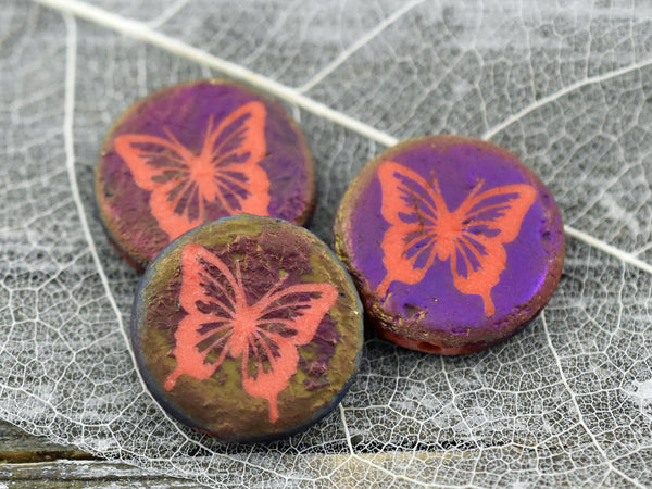 Czech Glass Beads - Laser Etched Beads - Butterfly Beads - Tattoo Beads - Animal Beads - 17mm - 4pcs - (B233)