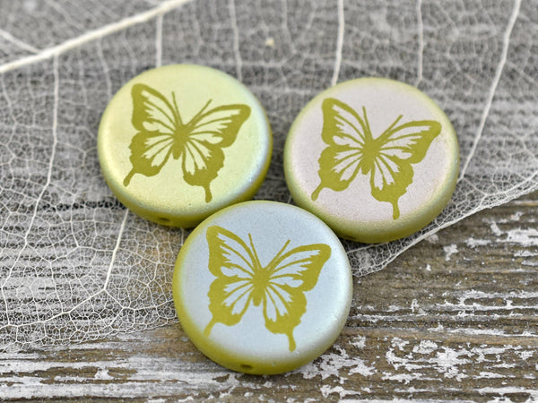 Czech Glass Beads - Laser Etched Beads - Butterfly Beads - Tattoo Beads - Animal Beads - 17mm - 4pcs - (A100)